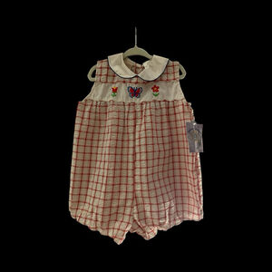 Vintage Baby Hush Puppies White Red Butterfly Plaid Romper 24 Months NWT